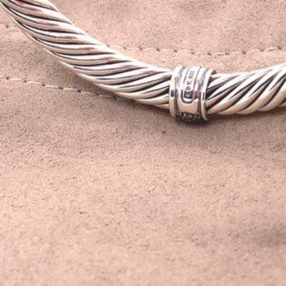 David Yurman Men's 7mm Cable Classic Bangle with Black Diamonds Bracelet - Picture 5 of 5